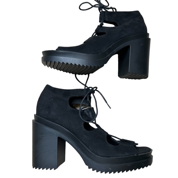 H&M Coachella Boho Black Suede Lace Up Platform Sandals Size 8 - Picture 8 of 13